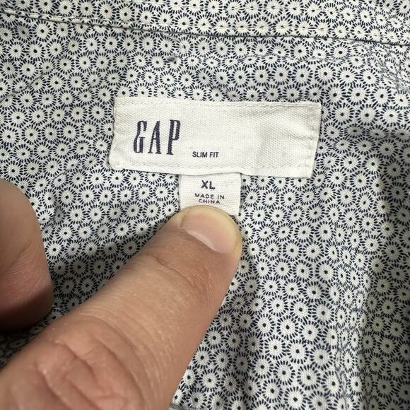 Gap Button Down‎ Shirt Mens XL White/Blue Slim Fit Collared Geometric Print - Picture 3 of 9